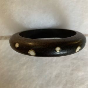 Vintage black wooden bracelet with inlaid shaped